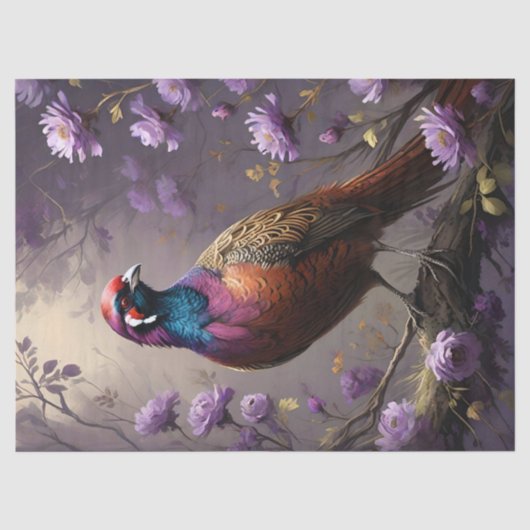Fazant Paarse Bloem Illustratie Tissuepapier (Voorkant)