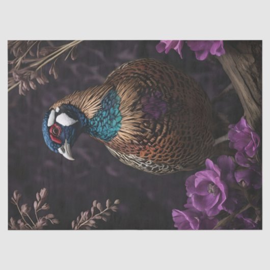 Fazant Paarse Bloem Illustratie Tissuepapier (Voorkant)