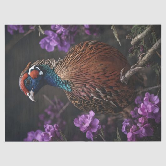 Fazant Paarse Bloem Illustratie Tissuepapier (Voorkant)