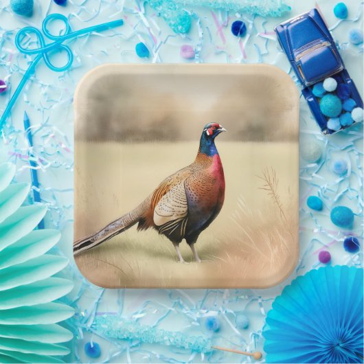Fazant portret in Golden Meadow Papieren Bordje (Feest)