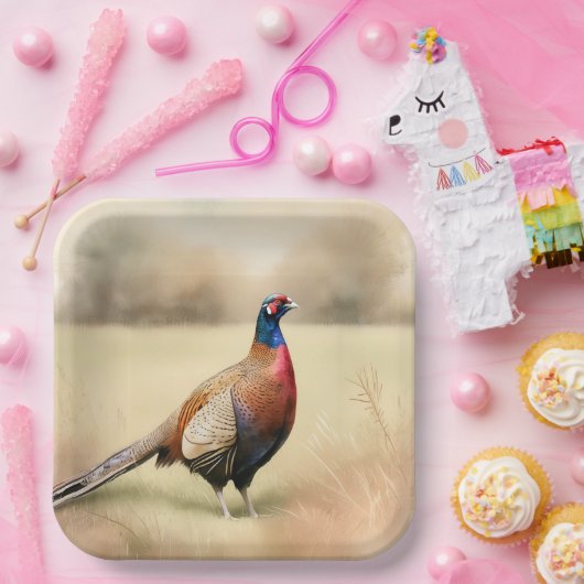 Fazant portret in Golden Meadow Papieren Bordje (Feest)