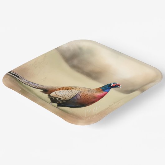 Fazant portret in Golden Meadow Papieren Bordje (Gebogen)