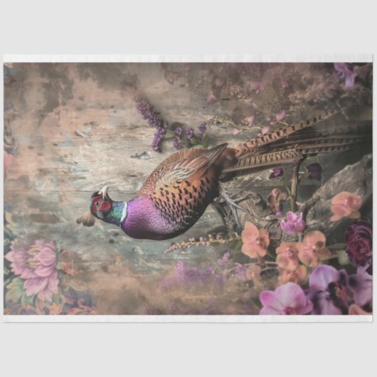 fazant schoonheid, vogel tak, humeurige bloemen tissuepapier (Voorkant)