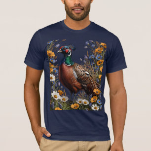 Fazant tussen paarse bloemen t-shirt