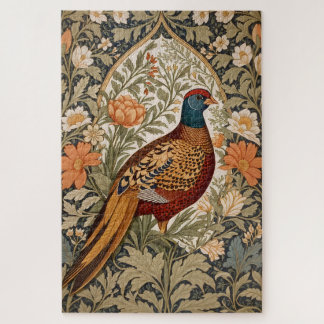 Fazant Vintage Bloem William Morris Geïnspireerd Legpuzzel