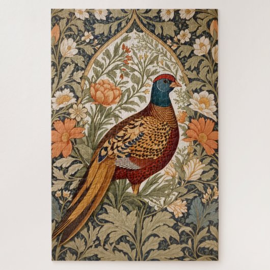 Fazant Vintage Bloem William Morris Geïnspireerd Legpuzzel (Verticaal)