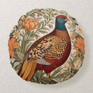 Fazant Vintage Bloem William Morris Geïnspireerd Rond Kussen