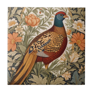 Fazant Vintage Bloem William Morris Geïnspireerd Tegeltje