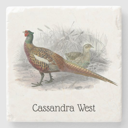  fazant-vogeltrekkleur #2 stenen onderzetter (Voorkant)