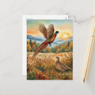 Fazant voor altijd . Aquarel kunst Feestdagenkaart