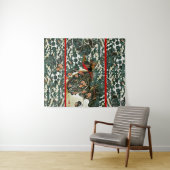 Fazanten in sneeuw, dennenboom,rozen,Japans bloemm Wandkleed (In Situ (horizontaal))