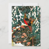 Fazanten in sneeuw, dennenboom, rozen, Japanse blo Kaart (Voorkant)