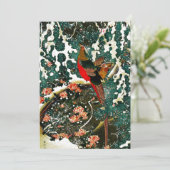 Fazanten in sneeuw, dennenboom, rozen, Japanse blo Kaart (Staand voorkant)
