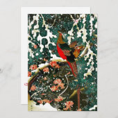 Fazanten in sneeuw, dennenboom, rozen, Japanse blo Kaart (Voorkant / Achterkant)