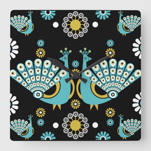 Fazanten Peacock Art Vierkante Klok (Voorkant)