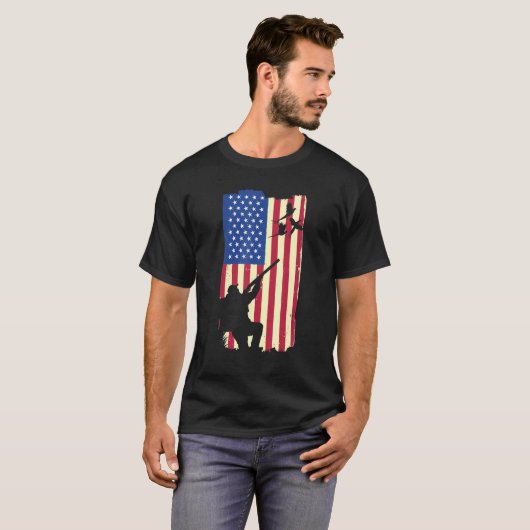 Fazantjacht Patriottische Amerikaanse vlag Hooglan T-shirt (Voorkant volledig)