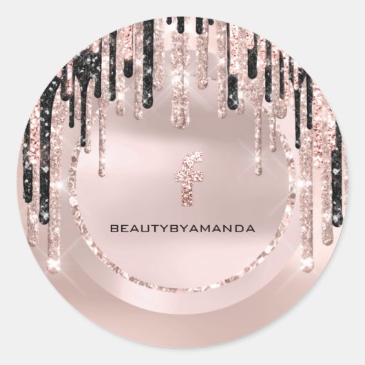 FB Sociale Media Grimeur Drips Roze Glitters Ronde Sticker (Voorkant)