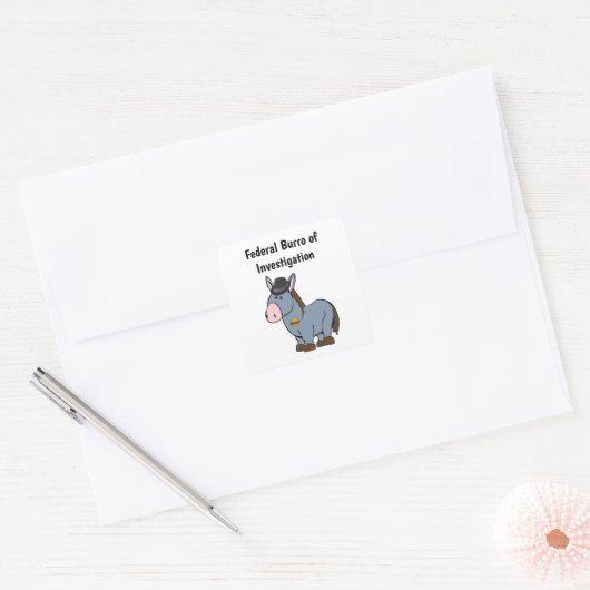 FBI Federal Burro of Investigation Donkey Cartoon Vierkante Sticker (Envelop)