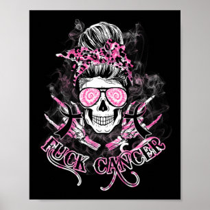 FCK Kanker Schedel Messy Bun Roze Borstkanker Awar Poster