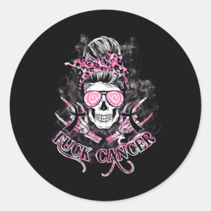 FCK Kanker Schedel Messy Bun Roze Borstkanker Awar Ronde Sticker