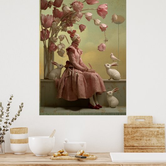 *~* FD2 22 Surreal  Bird  Flowers Rabbit Fantasy Poster (Keuken)