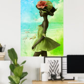 *~* FD2 25 Bold Flamingo Tropical Black Woman Poster (Thuiskantoor)
