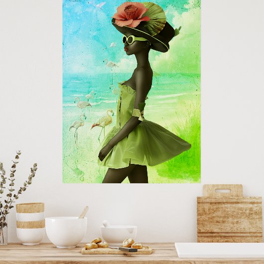 *~* FD2 25 Bold Flamingo Tropical Black Woman Poster (Keuken)