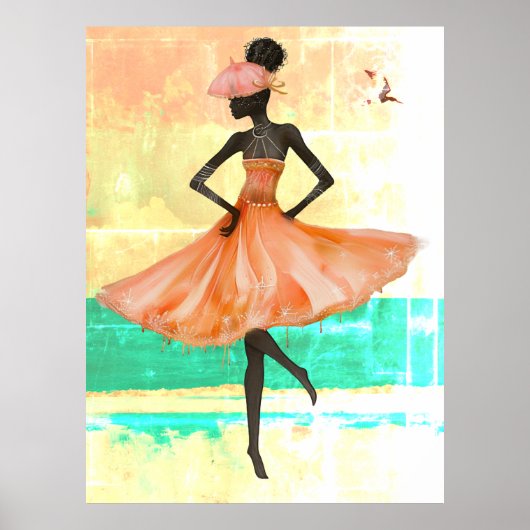 *~* FD2 28 Roze Flamingo Tropische Zwarte Vrouw Poster (Voorkant)