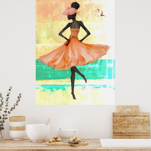 *~* FD2 28 Roze Flamingo Tropische Zwarte Vrouw Poster (Keuken)