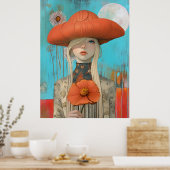 *~* FD2 Bloemige Herfst Meisje Herfst Hoed Retro 2 Poster (Keuken)