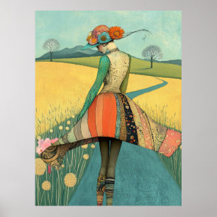 FD2 Bloemige Retro Whimsische Meisjeskunst Vintage Poster