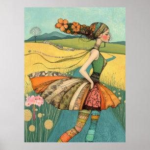 FD2 Bloemige Retro Whimsische Meisjeskunst Vintage Poster