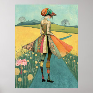 FD2 Bloemige Retro Whimsische Meisjeskunst Vintage Poster