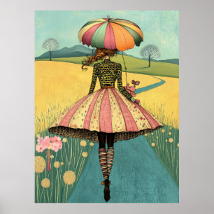 FD2 Bloemrijke Retro Whimsische Meisjeskunst Vinta Poster