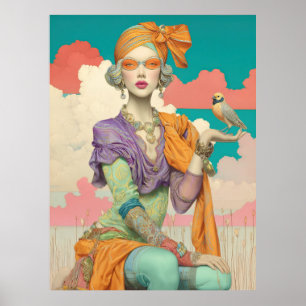 FD2 Bohemian Boho Summer Glam Woman Bird 41 Poster