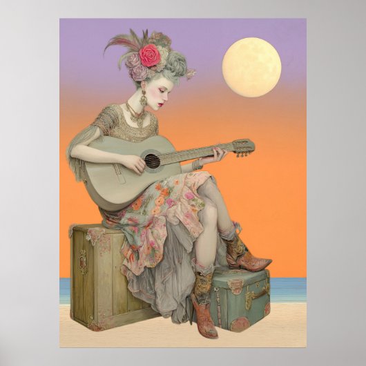 ^~* FD2 Bohemian Boho Woman Guitar 2 Poster (Voorkant)