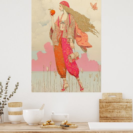 ^~* FD2 Boho Woman Apple Butterfly 10 Poster (Keuken)