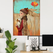 *~* FD2 Dog Fall Whimsical Girl Autumn Retro 15 Poster (Thuiskantoor)