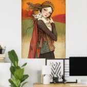 *~* FD2  Fall  Girl Autumn Retro Cat Kitten  17 Poster (Thuiskantoor)