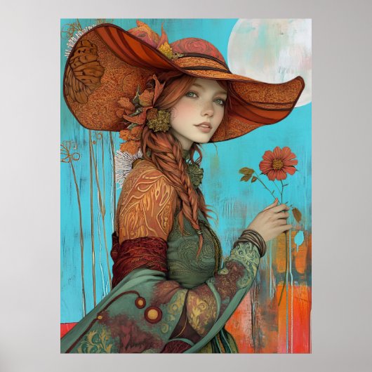*~* FD2  Fall  Girl Autumn Retro Flower Hat  21 Poster (Voorkant)
