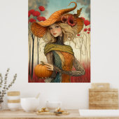 *~* FD2  Fall  Girl Autumn Retro PUMPKIN  8 Poster (Keuken)