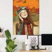 *~* FD2 Fall Leaves Girl Herfst Retro 7 Poster (Thuiskantoor)