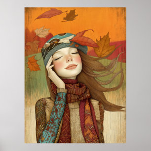 *~* FD2 Fall Leaves Girl Herfst Retro 7 Poster