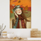 *~* FD2 Fall Leaves Girl Herfst Retro 7 Poster (Keuken)