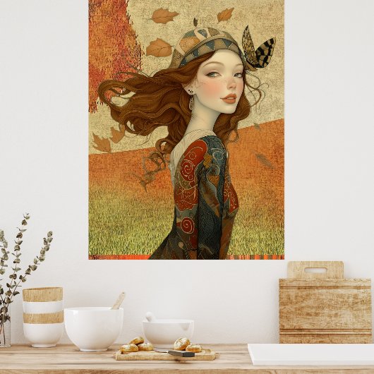 *~* FD2 Fall Whimsical Girl Autumn Retro 10 Poster (Keuken)