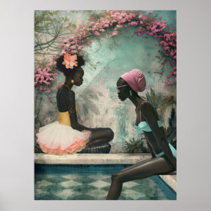 *~* FD2 Floral 2 Zwarte Godinnen bij Pool 12 Poster