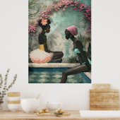 *~* FD2 Floral 2 Zwarte Godinnen bij Pool 12 Poster (Keuken)
