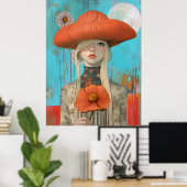 *~* FD2 Floral  Fall Girl Autumn Hat Retro 23 Poster (Thuiskantoor)