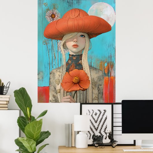 *~* FD2 Floral  Fall Girl Autumn Hat Retro 23 Poster (Thuiskantoor)