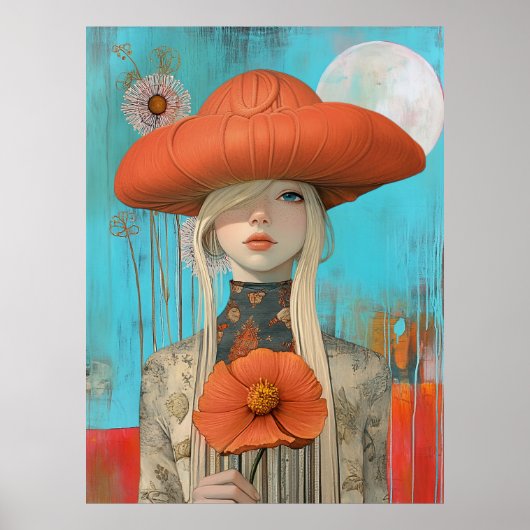 *~* FD2 Floral  Fall Girl Autumn Hat Retro 23 Poster (Voorkant)